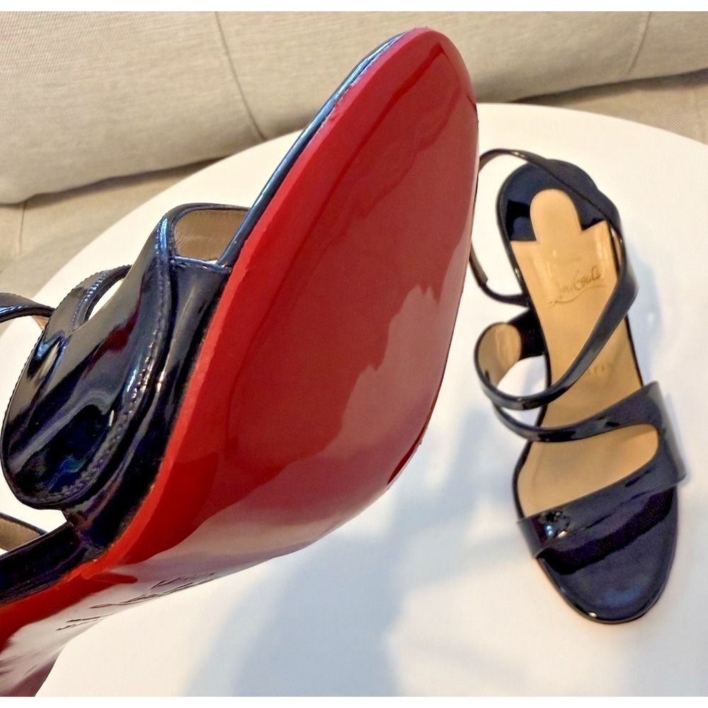 CHRISTIAN LOUBOUTIN Vavazou Black Patent Slingback Sandal Woman's Size US 7.5 - Picture 8 of 12